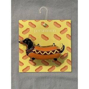 NEW Persimmon Hot Dog Dachshund Wiener Dog Enamel Gold Colored Hair Claw Clip